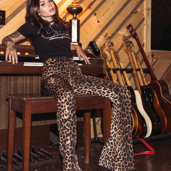 velvet leopard flare pants